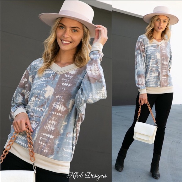 ❤️LAST 1! V Neck French Terry Tie Dye Mix Top! - Picture 3 of 13